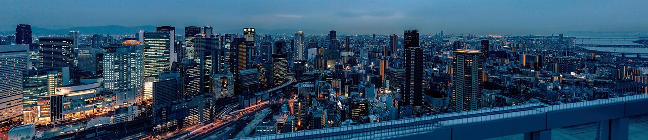business district night city